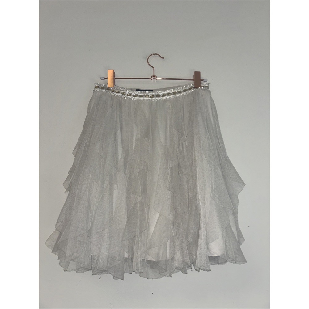 Sequin Hearts White Tulle Ruffle Mini Skirt Beaded Jewel Waistband Size 5